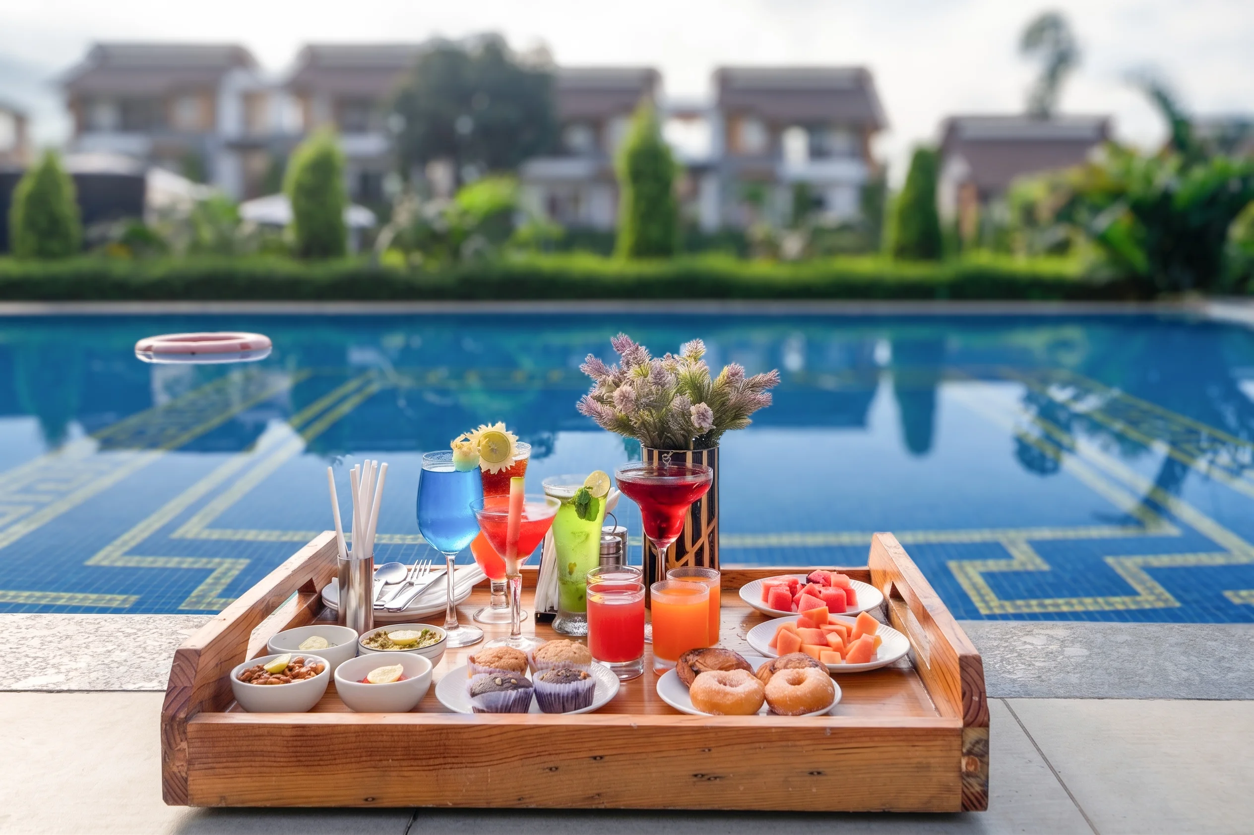 Lawn tables at Evara, laid for an outdoor dinner
